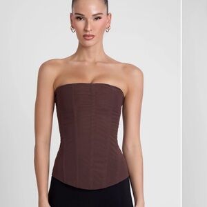 LEAU MUSE MESH CORSET TOP - CHOCOLATE BROWN - NWT